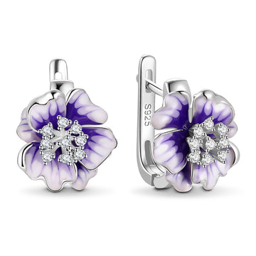 Australian Violet Spiritual Enamel Zirconia Sterling Silver Latch Back Earrings